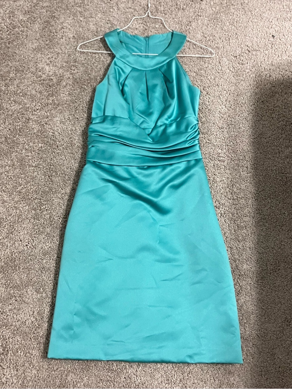 David’s Bridal Teal Satin Sleeveless Dress